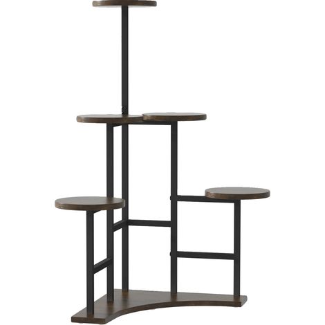 Soporte para plantas de 5 niveles, versátil para uso interior y exterior, color marrón. (1/2)