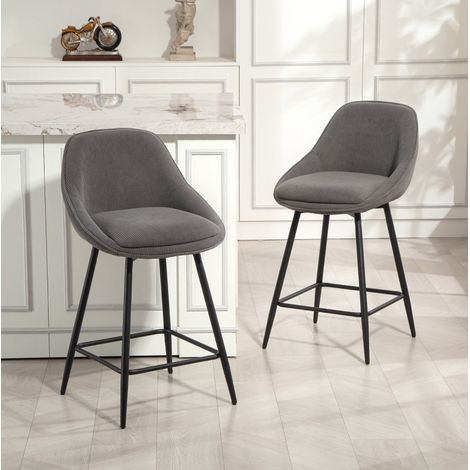 Lot de 2 tabourets de bar en polyester gris, pivotants à 360°, avec accoudoirs, hauteur d'assise 65 cm (1/5)