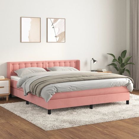 Lit double Lit à sommier tapissier avec matelas Lit Adulte Rose 180x200 cm Velours BVM42377 (1/5)