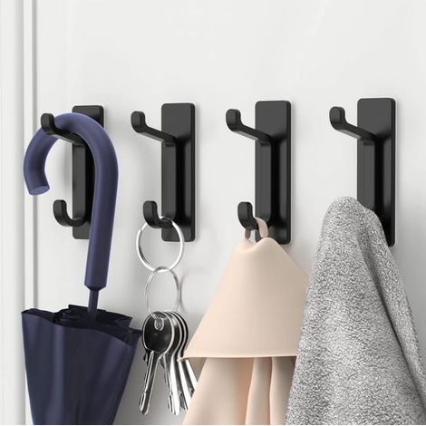 Set di 4 ganci adesivi neri da parete, adatti per appendere asciugamani da bagno, strofinacci da cucina e cappotti. (1/5)