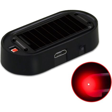 Fausse alarme lumineuse LED factice pour voiture, gyrophare solaire antivol clignotant - Boîtier noir, lumière rouge (1/5)