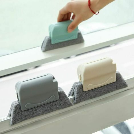 Juego de 3 cepillos Ulisem para limpiar ranuras, cepillo mágico para limpiar ventanas, cepillo para limpiar ventanas, cepillo para limpiar rieles de puertas corredizas (gris, azul, beige) (1/5)