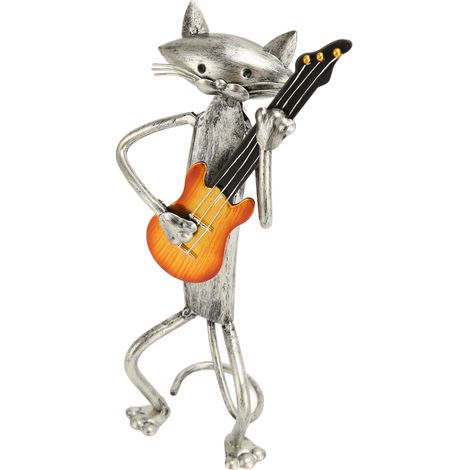 Sculpture en métal représentant un chat jouant de la guitare, peinture cuite résistante aux UV, figurine de chat debout, mignonne et dynamique, décoration intérieure (1/5)