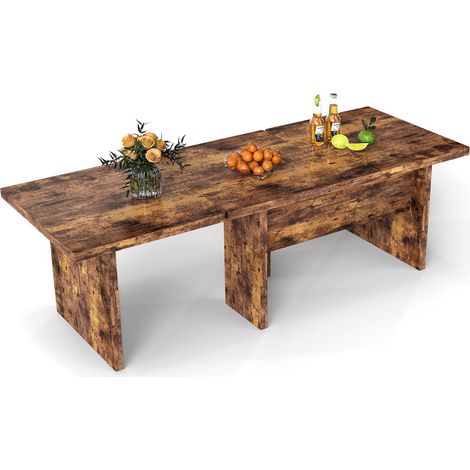 COSTWAY Modular Coffee Table Set of 2 L Shaped Center Tables-Walnut (1/5)
