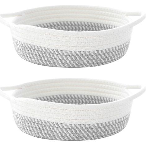 Lot de 2 paniers en corde de coton tressée, petits paniers de rangement ronds et ouverts en tissu. (1/5)