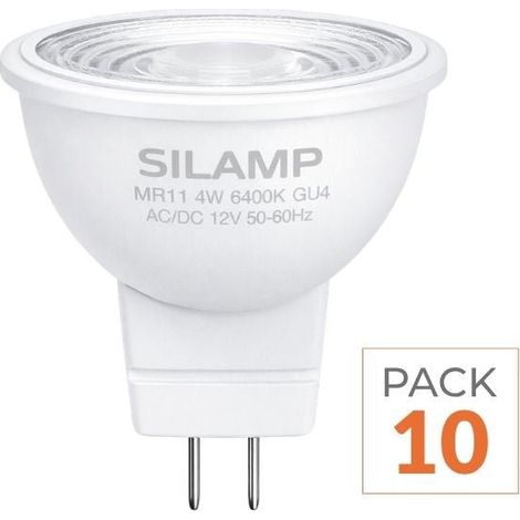 Pack de  10 - Ampoule LED GU4 / MR11 4W 12V - Blanc Froid 6000K - 8000K - SILAMP