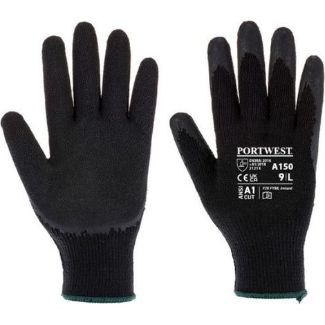 Gant Tricoté Enduit Latex - Noir - Taille L - Protection Main - Par Paire (1/2)