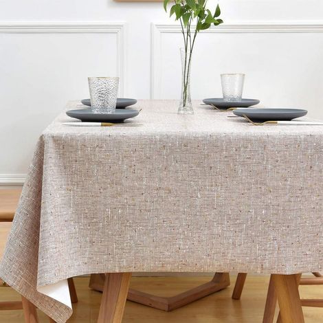 Abwischbare Tischdecke 137x220cm Beige Leinenoptik Rechteckig Wasserabweisend
