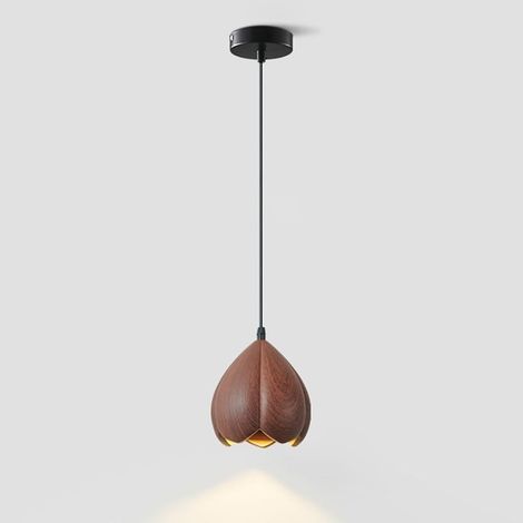 Suspension en Bois et Fleur, Lampe Suspendue en Noyer, Lampes de Chevet, luminaire E27, Lustre Design sculpté, suspensions Modernes et Simples pour Salle à Manger et Salon (1/5)