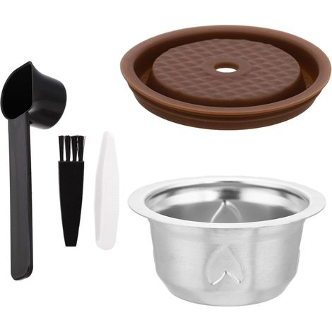 Capsules Réutilisables pour Nespresso Vertuo Machine, Kit Café Acier Inoxydable Comprenant Tasse 150ml Couvercle en Silicone Cuillère Goupillon et Pince Épiler Accessoires Café pour Nespresso (1/5)