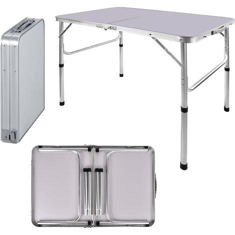90cm x 60cm Folding Camping Picnic Table Adjustable Height 37/67cm Aluminum Frame Heavy Duty 66lbs Capacity, 7.7lb Lightweight Portable Outdoor Aluminium Folding Table 3FT Dinning Table