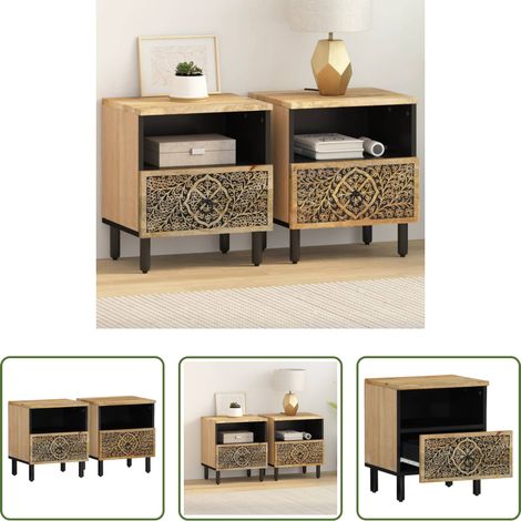 Bois de manguier - Tables de chevet 2 pcs 40x33x46 cm Bois de manguier solide (1/5)