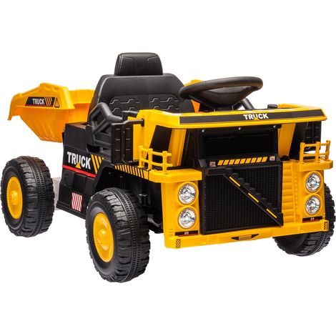 Tractor eléctrico con pala, tractor de paseo para niños de 12 V, coche eléctrico para niños con función MP3, vehículo para niños con faro, 3-6 km/h, para niños de 3 a 5 años, amarillo