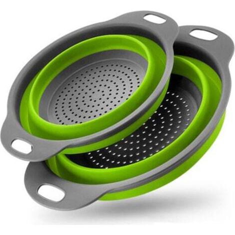 Set di 2 scolapasta pieghevoli da cucina, in silicone, ideali per pasta, verdura e frutta (verdi)