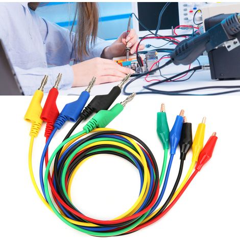 P1044 Lot de 5 cordons de test empilables de 4 mm et 1 m avec fiches bananes et pinces pour multimètre (1/5)