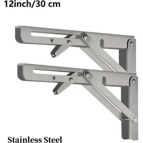 (Acier inoxydable 30,5 cm) 2 supports d'angle triangulaires pliables, robustes et réglables, pour fixation murale, banc, table ou étagère. (1/5)