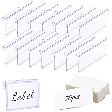 50 porte-étiquettes transparents en plastique pour étagères grillagées, étiquettes de prix, étiquettes de panier, étiquettes à pince, supports d'étiquettes de produits de supermarché 8 x 4 cm (1/5)