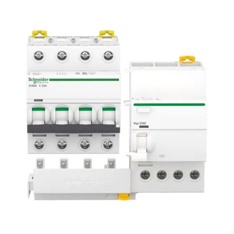 Schneider Electric Blocco differenziale QuickVigi iC60 4P 25A 300mA AC + Interruttore magnetotermico iC60N 4P C 25A 6000A
