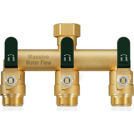 Divisore a 2 vie, doppio rubinetto per lavatrice, adattatore per rubinetto, divisore per tubo flessibile, filettatura da 3/4 di pollice, flusso d'acqua regolabile e bloccabile - maniglia verde - manig (1/5)