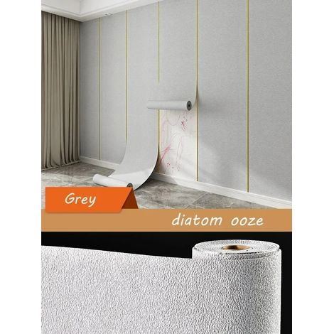 Papier peint autocollant (beige/gris, 50 x 1000 cm), adhésif mural épais pour fond de télévision, décoration murale en mousse (1/5)