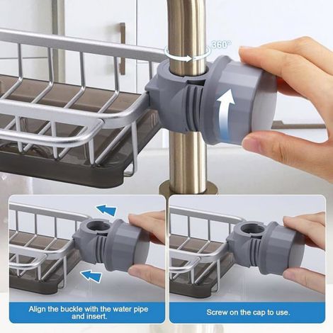 Etagère De Rangement Pour Robinet - Porte-Eponge Evier Cuisine Avec Plateau Et Crochet - Aluminium - 1 Pièce (1/5)