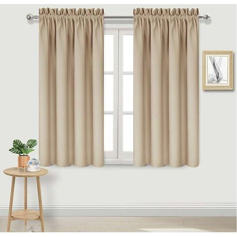 Bedroom beige blackout curtain rod pocket insulation energy-saving curtains width 38x length 45 inch 2 pieces (1/4)