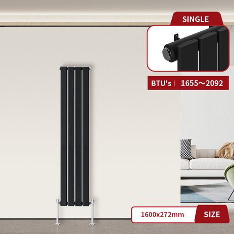 Flat Panel Radiator Black Vertical 1600 x 272mm Single Column (1/5)