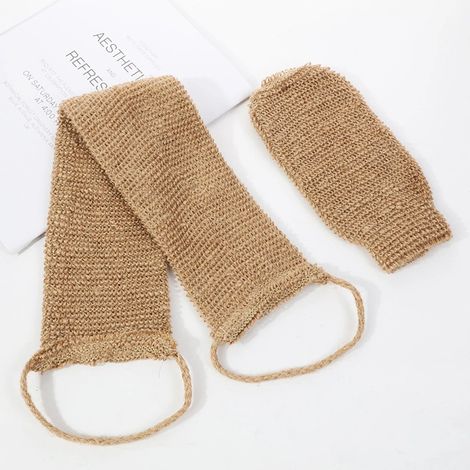 Gants exfoliants pour le dos en crin de cheval - Chanvre naturel, brosse de bain à long manche pour hommes et femmes (1/5)