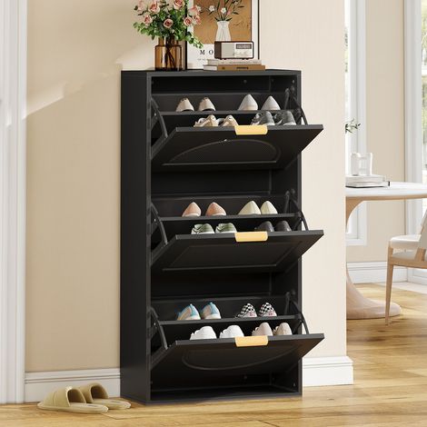 Meuble à chaussures étroit à 3 portes, armoire à chaussures, meuble à chaussures pour le couloir ou le salon, noir, dimensions : 60 x 24 x 114 cm