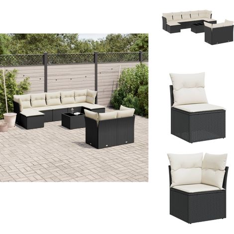 10-tlg. Garten-Sofagarnitur mit Kissen Schwarz Poly Rattan - Gartensorte - Gartenmöbelset - Rattan Möbel - Outdoor Sofa - Lounge Set (1/5)