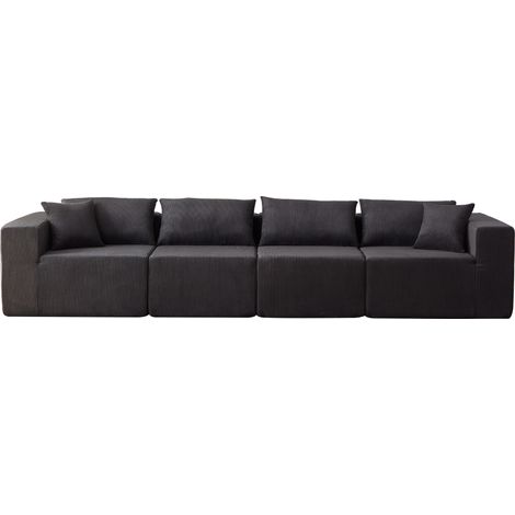 Sofá modular en L de 104 pulgadas, corduroy negro, 4 piezas, relleno de espuma, sin montaje (1/5)