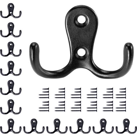 Lot de 12 crochets muraux noirs - Double crochet (1/5)