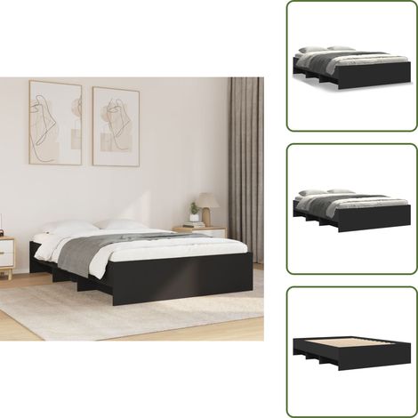 Cama negra - vidaXL Estructura de cama madera de ingeniería negra 135x190 cm - Somier de láminas