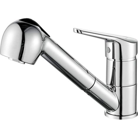 Mitigeur de cuisine extractible, robinet de cuisine avec douchette, mitigeur d'évier à bec bas, robinet d'évier de cuisine pivotant à 360°, chrome, argent (1/5)