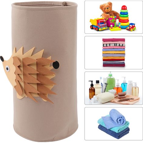 Seau de rangement en feutre épais orné d'un motif d'animal de dessin animé, idéal pour les jouets d'enfants, les objets ménagers et le linge sale. Modèle hérisson. (1/5)