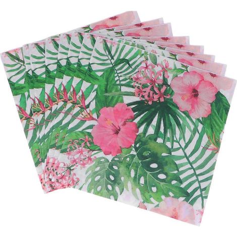 Lot de 20 serviettes de table jetables à motif de fleurs de monstera, idéales pour une fête d'été sur le thème d'Hawaï.-M
