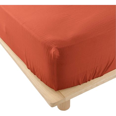 Drap housse en gaze de coton 140 x 190 cm Tendance uni terracotta
