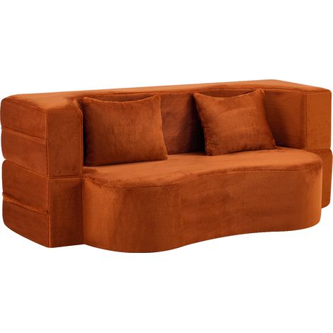 Grand canapé-lit double pliable à ressorts, sans montage, pour salon, chambre et autres pièces, orange (1/5)