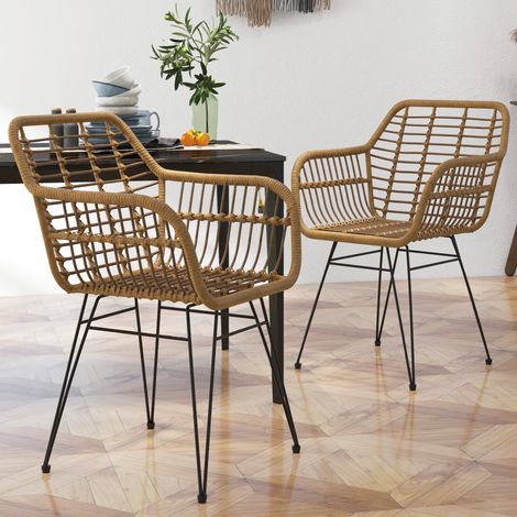 Set di 2 sedie da cucina in stile boho, in rattan sintetico PE, 56 x 60 x 79 cm, colore naturale + nero