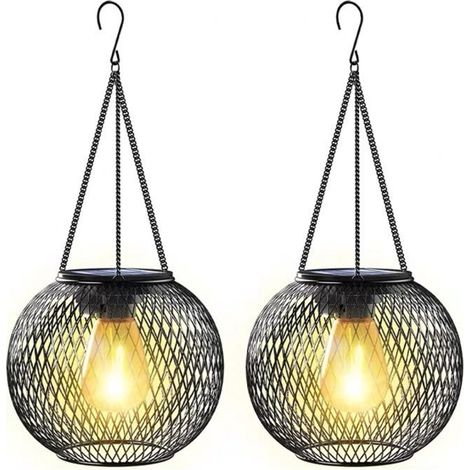 Gartenlaterne mit 48 Stunden Akkulaufzeit. Retro-Solarleuchte für den Außenbereich aus wasserdichtem Metall (IP65) mit Lichtsensor. Ideal für Pergolen, Innenhöfe, Weihnachten und Halloween (1 Stück). (1/5)