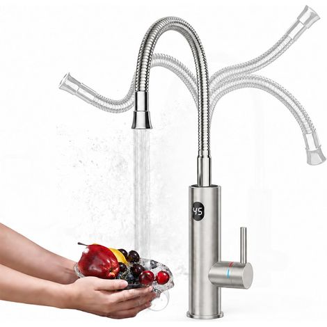Robinet Chauffant Instantané Cuisine 230V 3200W, avec Flexible Bec, Argent (1/5)