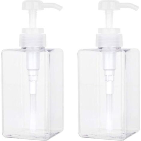 450 ML Distributeur de Savon, Lot de 2 Flacon Pompe Vide en Plastique Conteneur de Bouteille pour la Cuisine et la Salle de Bain - Transparent (1/4)