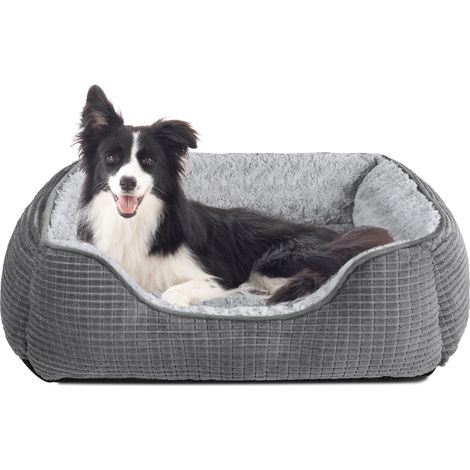 JOEJOY Hundekorb, mittelgroßes Hundebett, waschbarer Hundekorb, erhöhter Rand, flauschig und bequem, rutschfestes Hundekissen, Grau, Größe M (63 x 53 x 20 cm) (1/5)