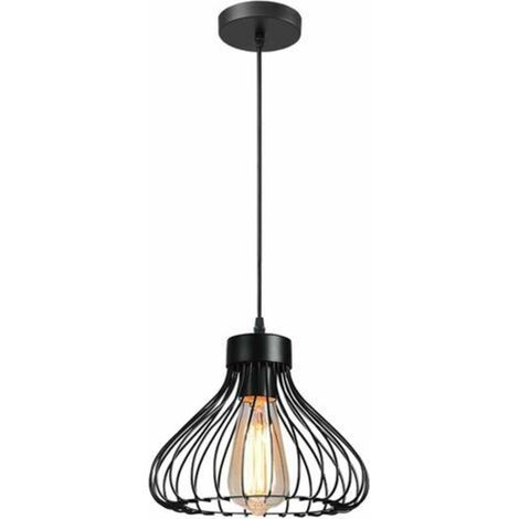 Pr Industrial Pendant Light Chandelier Ceiling Light Metal Shade Cage Shape Vintage Lamp for Kitchen Dining Room Living Room Bedroom Bar Corridor Restaurant, 23cm, Black with E27 Socket (1/5)