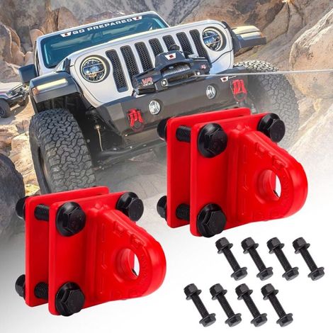 2pcs D - ring Manille avec plaque arrière, 5 tonnes boulonné u clip Mount Bumper Manille support, Rouge (1/4)