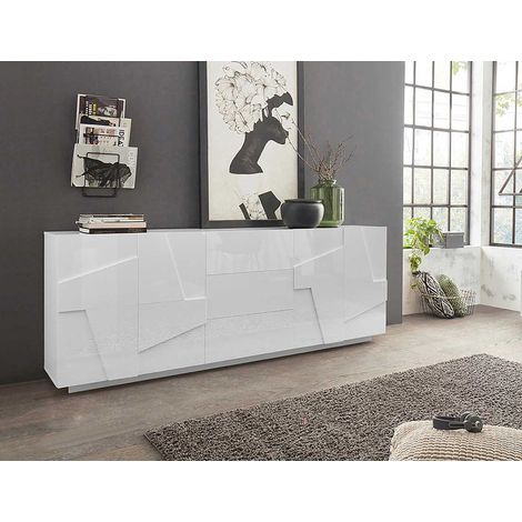 Buffet/bahut moderne 224 cm blanc laqué brillant Pittsburgh (1/4)