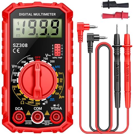 Digitalmultimeter, Batteriespannungsprüfer, Durchgangsprüfer, Ohm, Volt, Amperemeter, AC/DC-Spannung, Widerstandsstrom, Transistor, großes LCD-Display und Hintergrundbeleuchtung