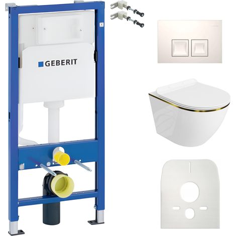 GEBERIT WC Set mit Vorwandelement, Wand-WC und Spülknopf (1/5)