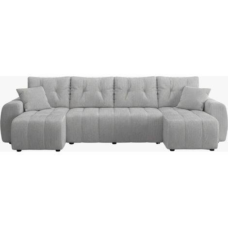 ALYA XL Canapé panoramique convertible avec coffre en velours côtelé gris clair (1/5)