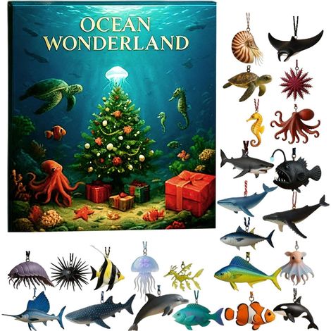 Animaux Marins De L Avent De Noël Calendrier De L Avent 24 Jours Avec Pendentif Créatures Marines Pour Adultes Maison Arbre Voiture Mur Fenetre Porte (1/5)